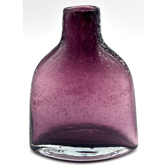 Tag Purple Amethyst Vase Flower Decor Display 6" Glass Art Bubbles Artisan - Picture 1 of 6